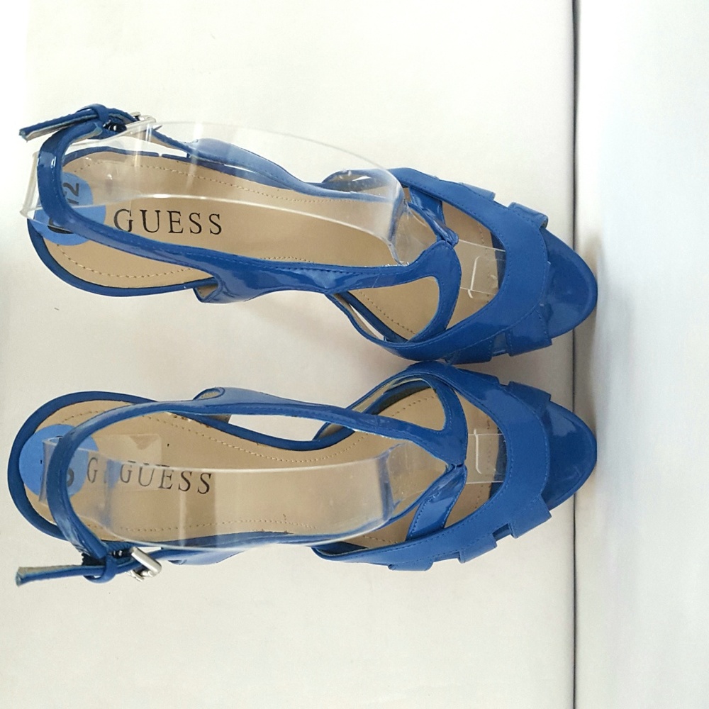 GUESS Blue Cork Platform ALEENA Sandal Size US 6.5 - Picture 4 of 6